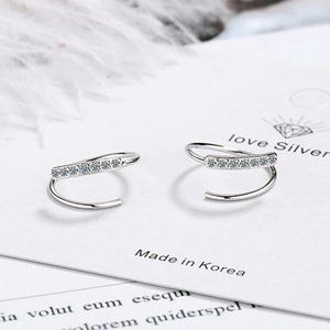 *NEW 925 Sterling Silver Diamond Circle Earrings